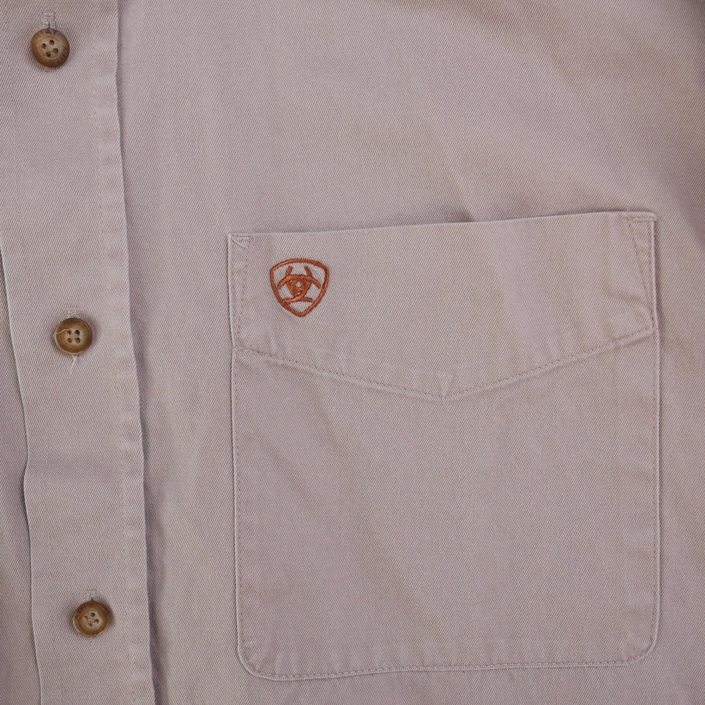 Ariat Shirt Men Small Tan Long Sleeve Button Down Twill Western Khaki Logo S - Picture 10 of 14